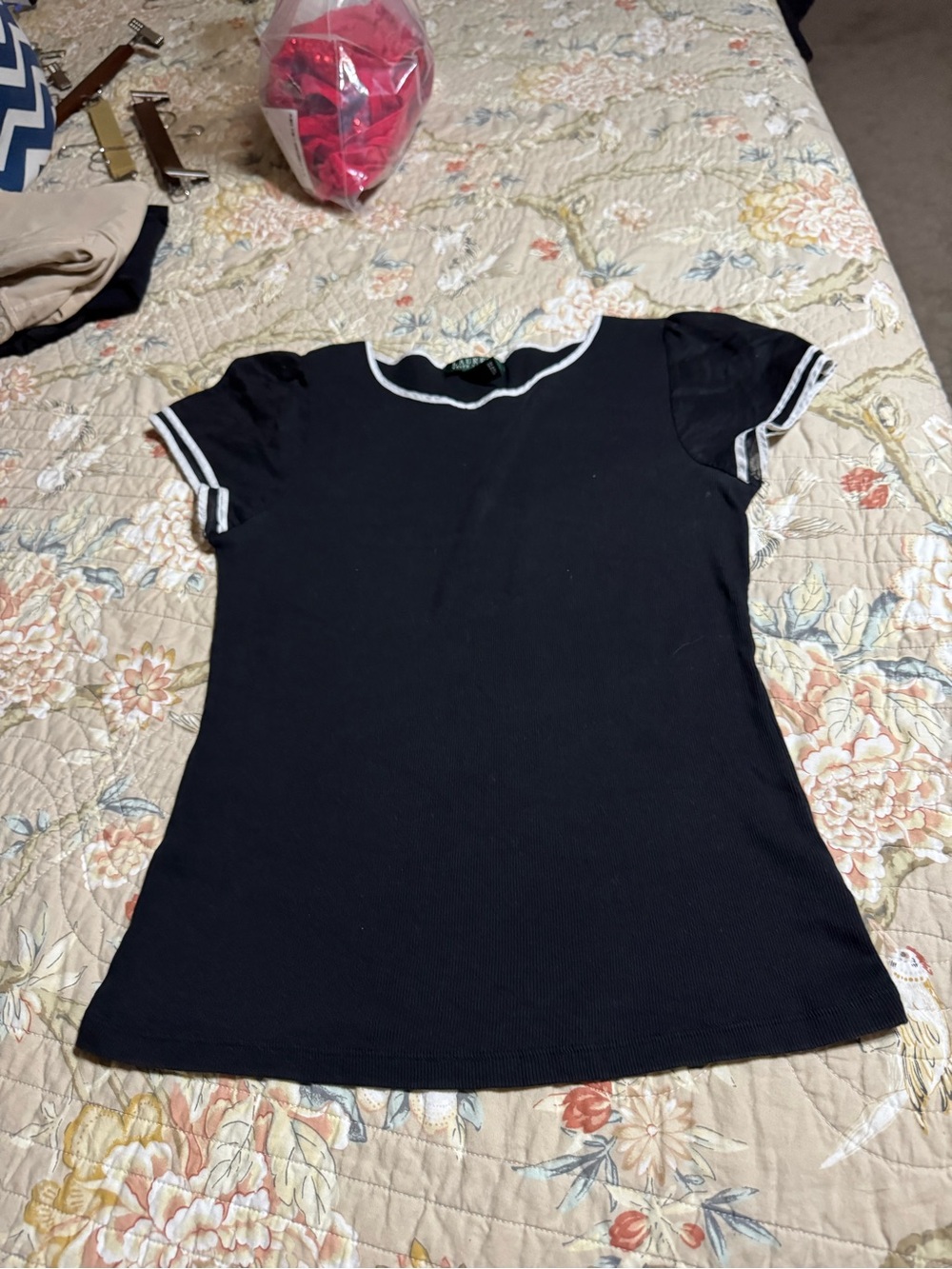 Lauren Ralph Lauren Black Short Sleeve Tee with White Trim